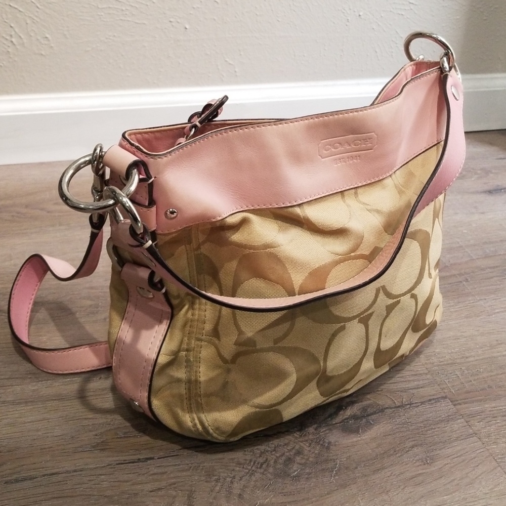 Coach Pink Signature Crossbody Hobo Purse